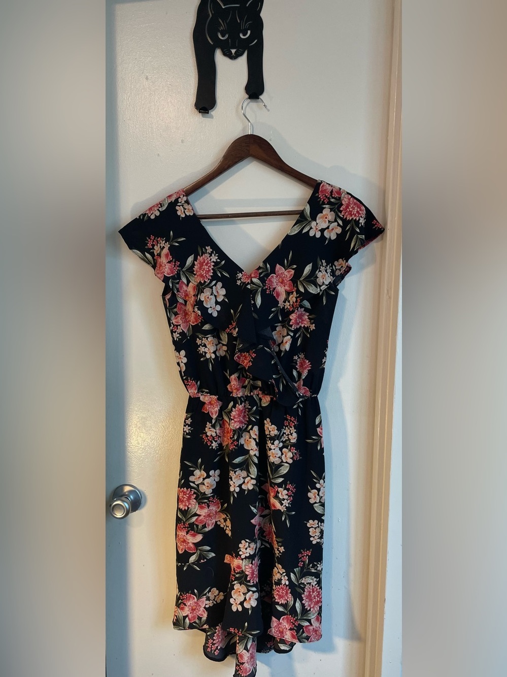 Oh My Love Navy Floral Midi Dress with Pink and Cream Blossoms